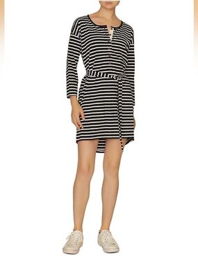 Sanctuary Sullivan Striped Henley Long Sleeve Belted T-Shirt Dress